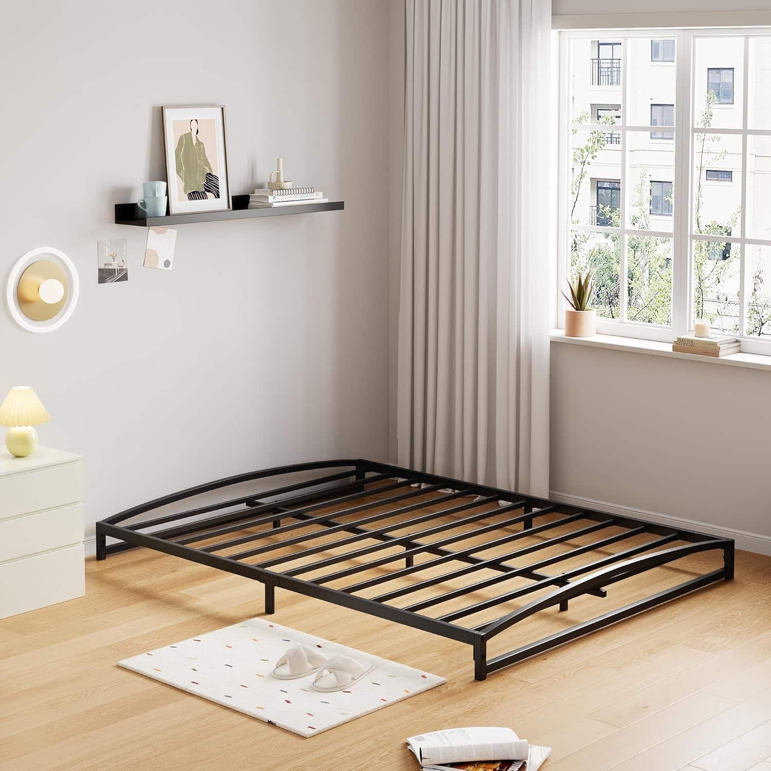 Qeetex - Low Metal Bed Frame Full Size, 6 Inch Heavy Duty Platform Base, Non-Slip and Noise-Free Construction - Black