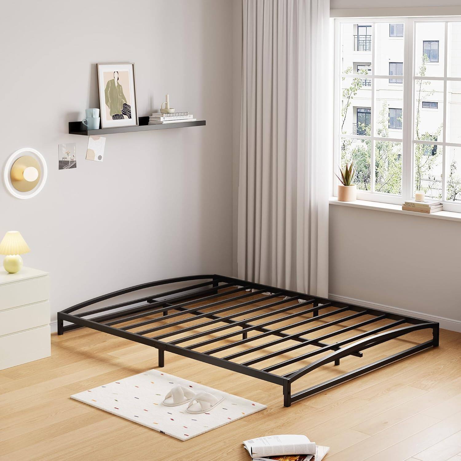 Front. Qeetex - Low Metal Bed Frame Full Size, 6 Inch Heavy Duty Platform Base, Non-Slip and Noise-Free Construction - Black.