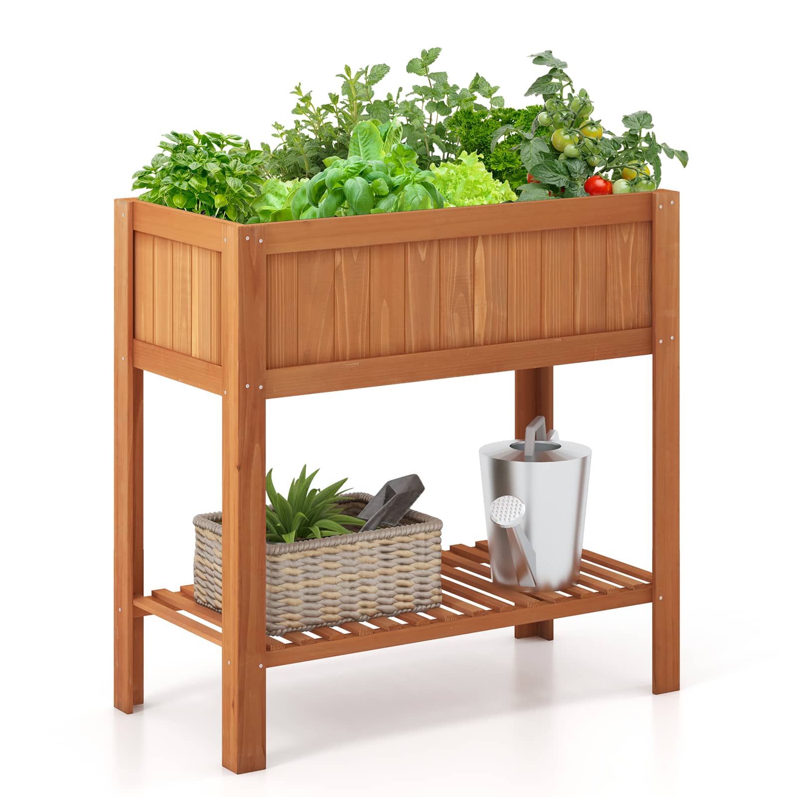Costway - Raised Garden Bed 39 x 20 x 39In Outdoor Fir Wood Planter Box with Storage Shelf Reddish - Reddish Brown price history on PriceWatchPro