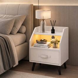 WELLFOR - Nightstand with Power Outlets and Open Storage Shelf - White