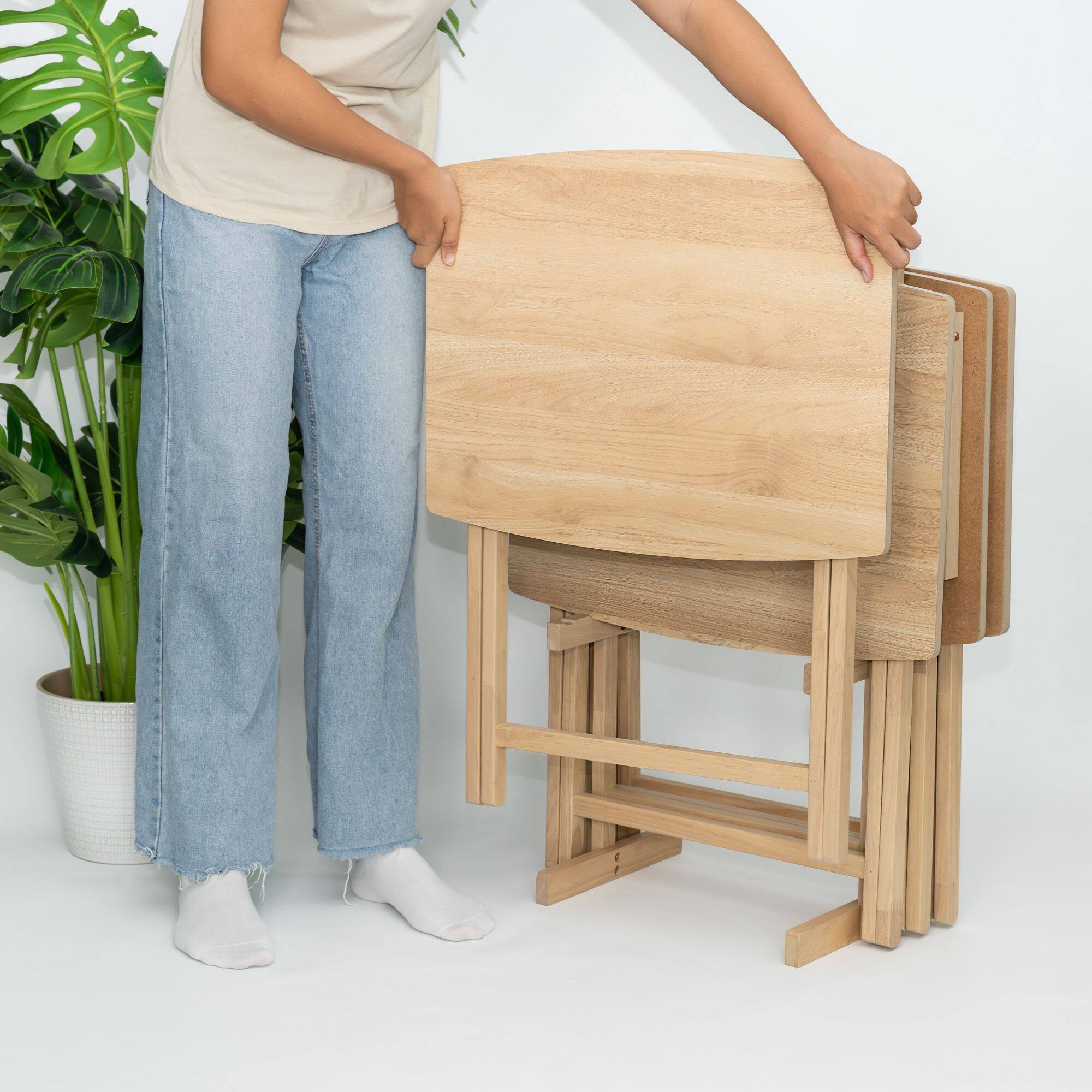 Alt View 2. PJ Wood - PJ Wood 5 Pack XL Oversize Tray Table for Living Room or Kitchen, Natural Wood - Natural.