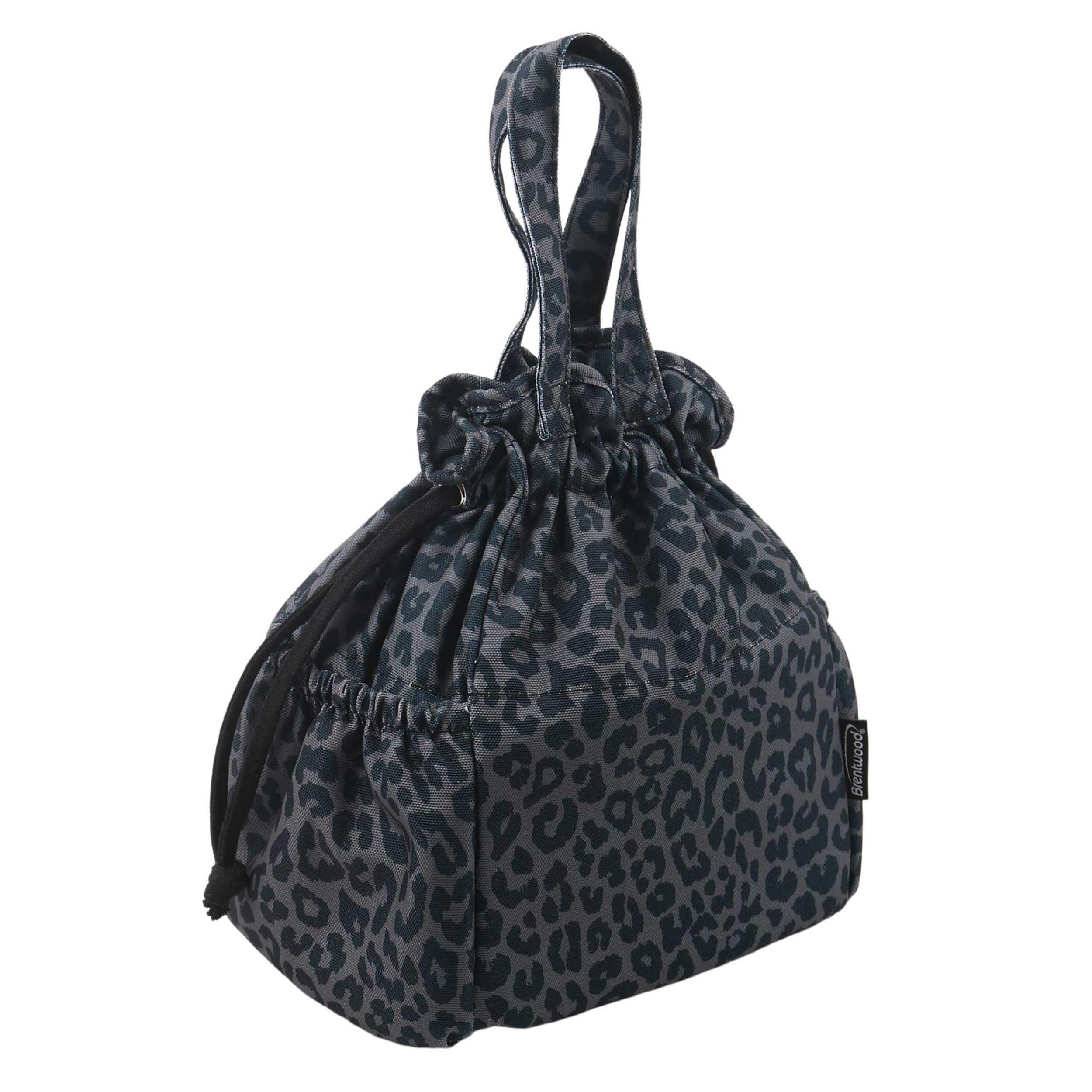 Brentwood - Large 10L Insulated Canvas Lunch Tote Cooler Bag in Leopard Grey with 2 Pockets - Leopard Gray