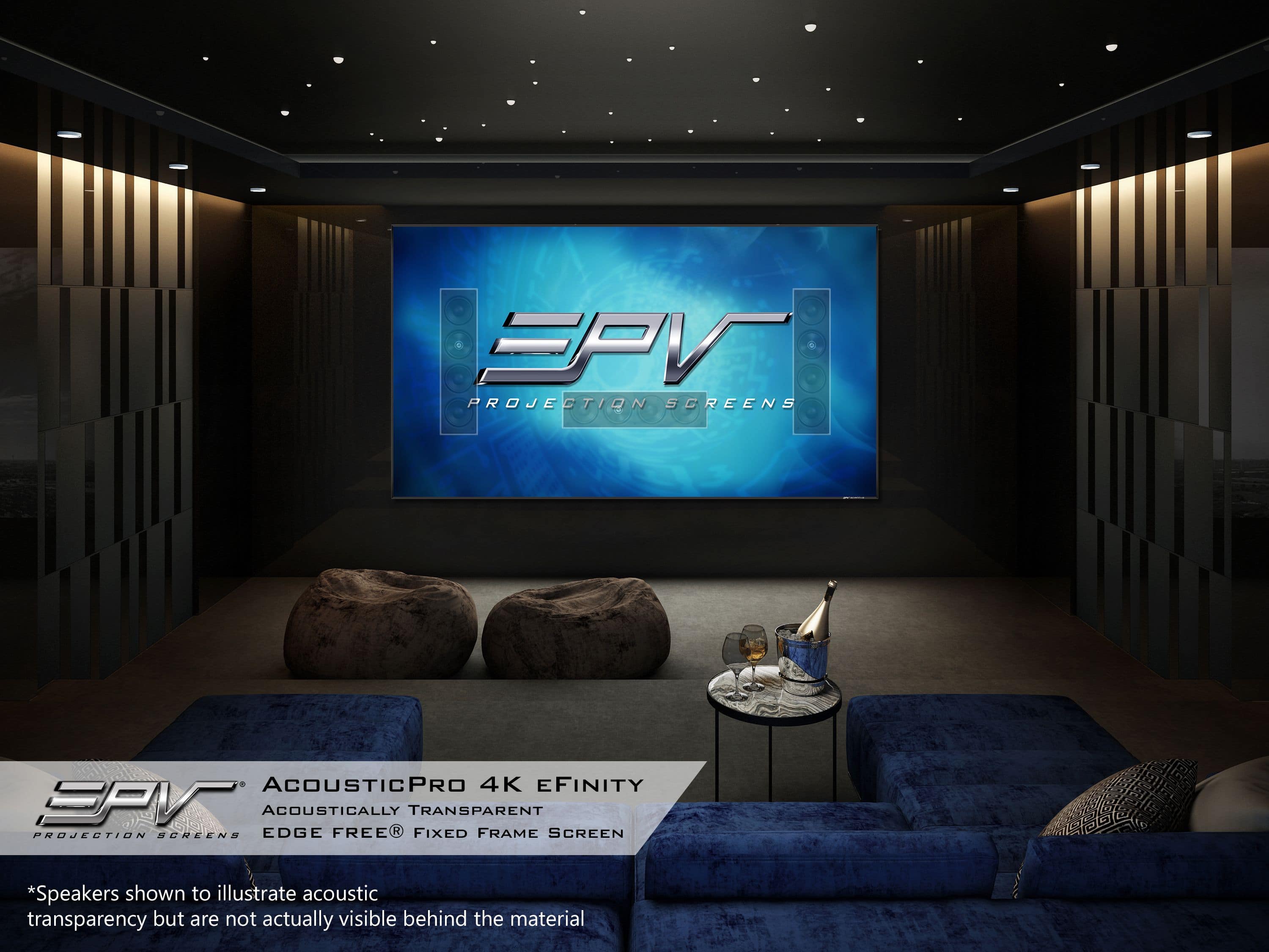 Elite Screens - EPV Screens AcousticPro 4K eFinity, 110" Diag, 16:9, Acoustically Transparent Fixed Frame Screen, LED Backlight - White