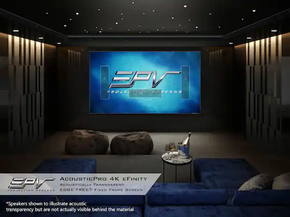 EPV Projection Screens
AcousticPro 4K Efinity
Acoustically Transparent Edge Free Fixed Frame Screen
*Speakers shown to illustrate acoustic transparency but are not actually visible behind the material
