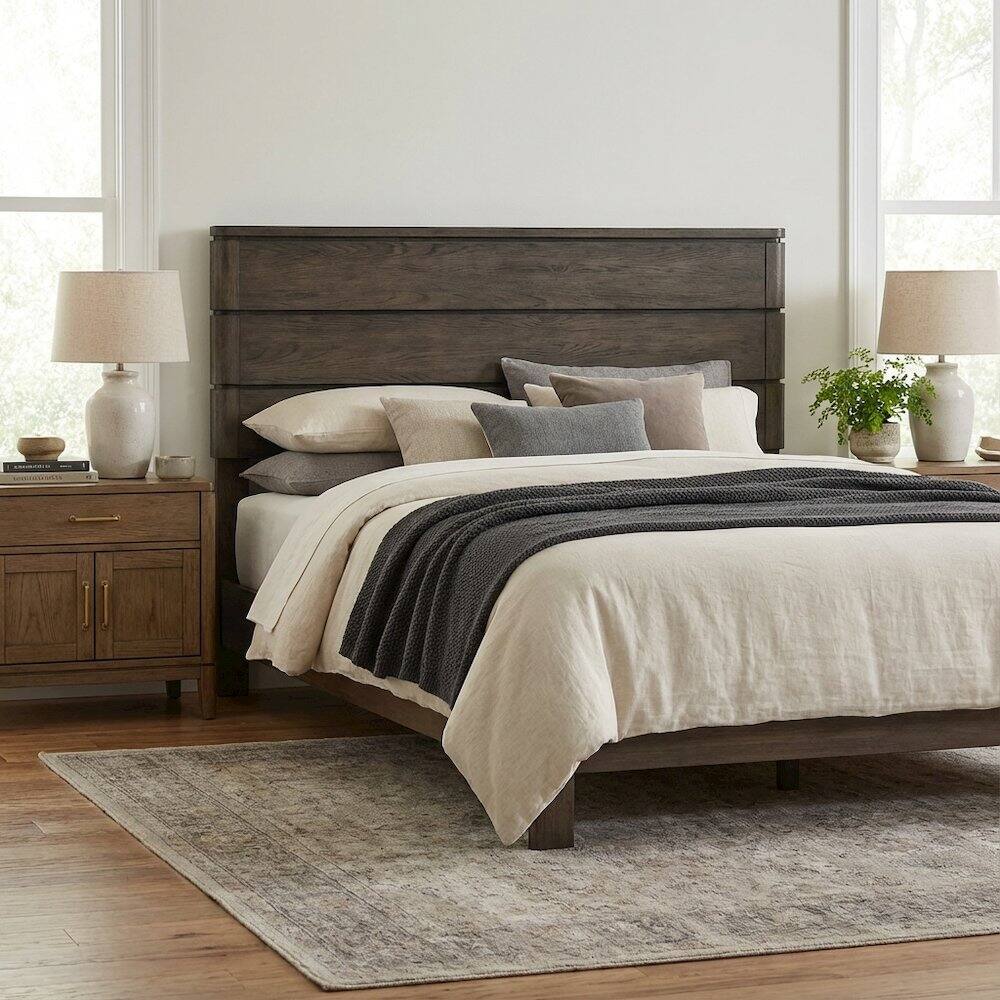 Alt View 2. Starlight Canyon Home - Brown Queen Panel Bed Headboard with LED Touch Light and Oak Veneers - Satin Espresso.