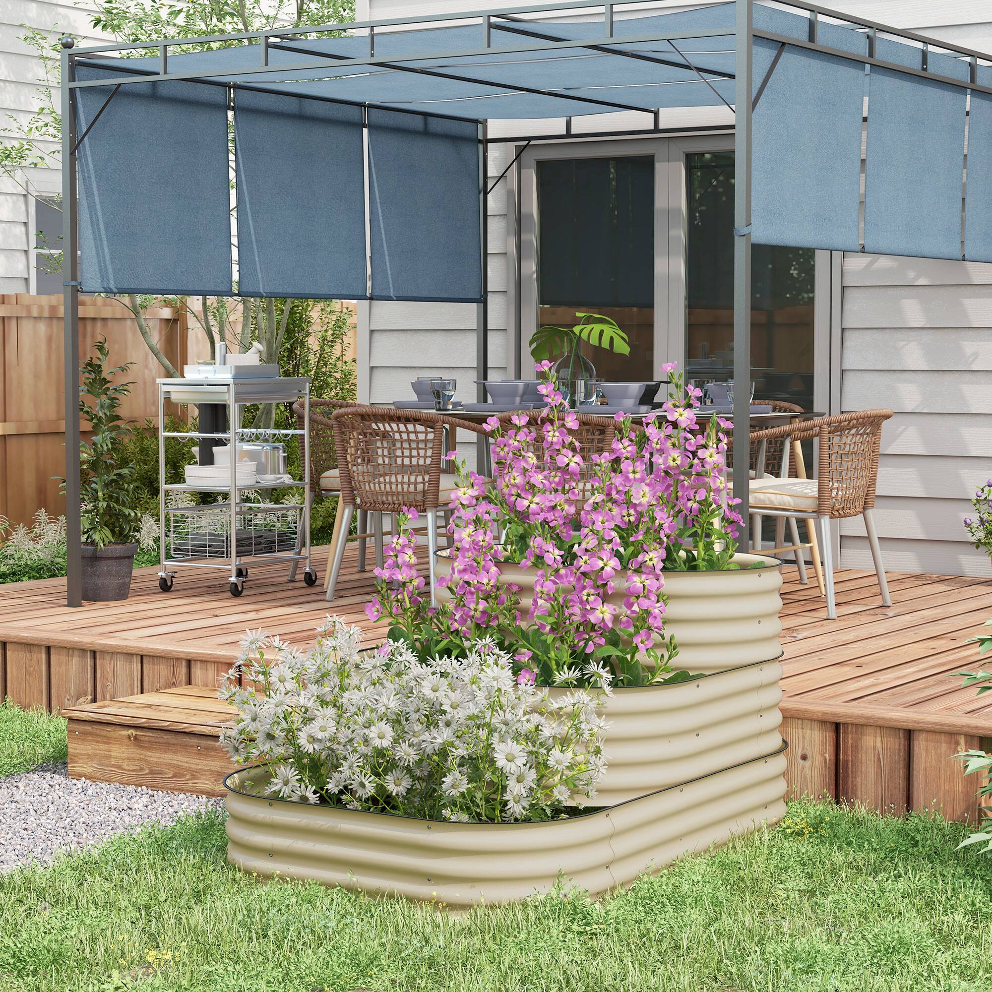 Alt View 8. Outsunny - Raised Garden Bed Set w/ Safety Edging, Open Bottom for Vegetables, Herbs, Flowers - Cream White.