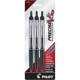 Pilot - Precise V5 RT Retractable Rollerball Pens, Extra Fine Point, 0.5mm, Black Ink, 3/Pack (26052)