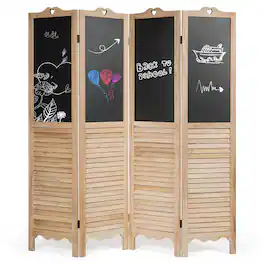 Costway - 4-Panel Folding Divider Screen W/Chalkboard 5.7Ft Tall - Natural
