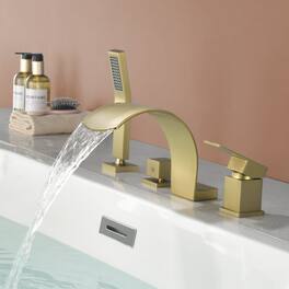 Boyel Living - Curved Cold and Hot Bathtub Faucet with Handheld Shower and Waterfall Outlet Single Handle Dual Control - Brushed Gold