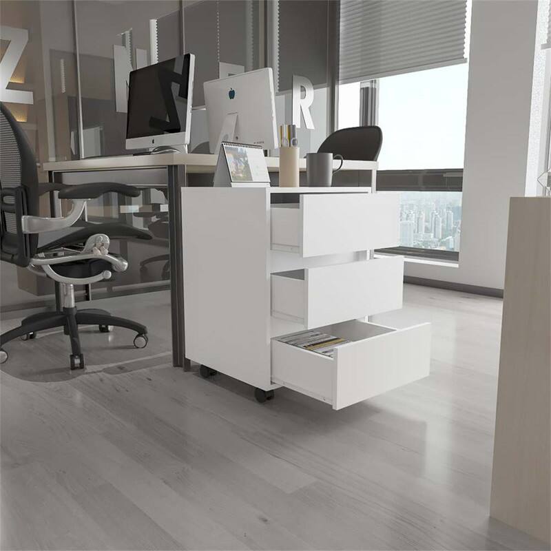 Alt View 3. HTUTWOO - 3-Drawer Rectangle Filing Cabinet - Mobile Storage File Cabinet with Wheels, Locking Casters, All-Metal Hardware - White.