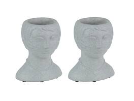 Things2Die4 - Set of 2 Roaring 20's Flapper Lady Gray Concrete Head Mini Planter 6 Inches Tall - White