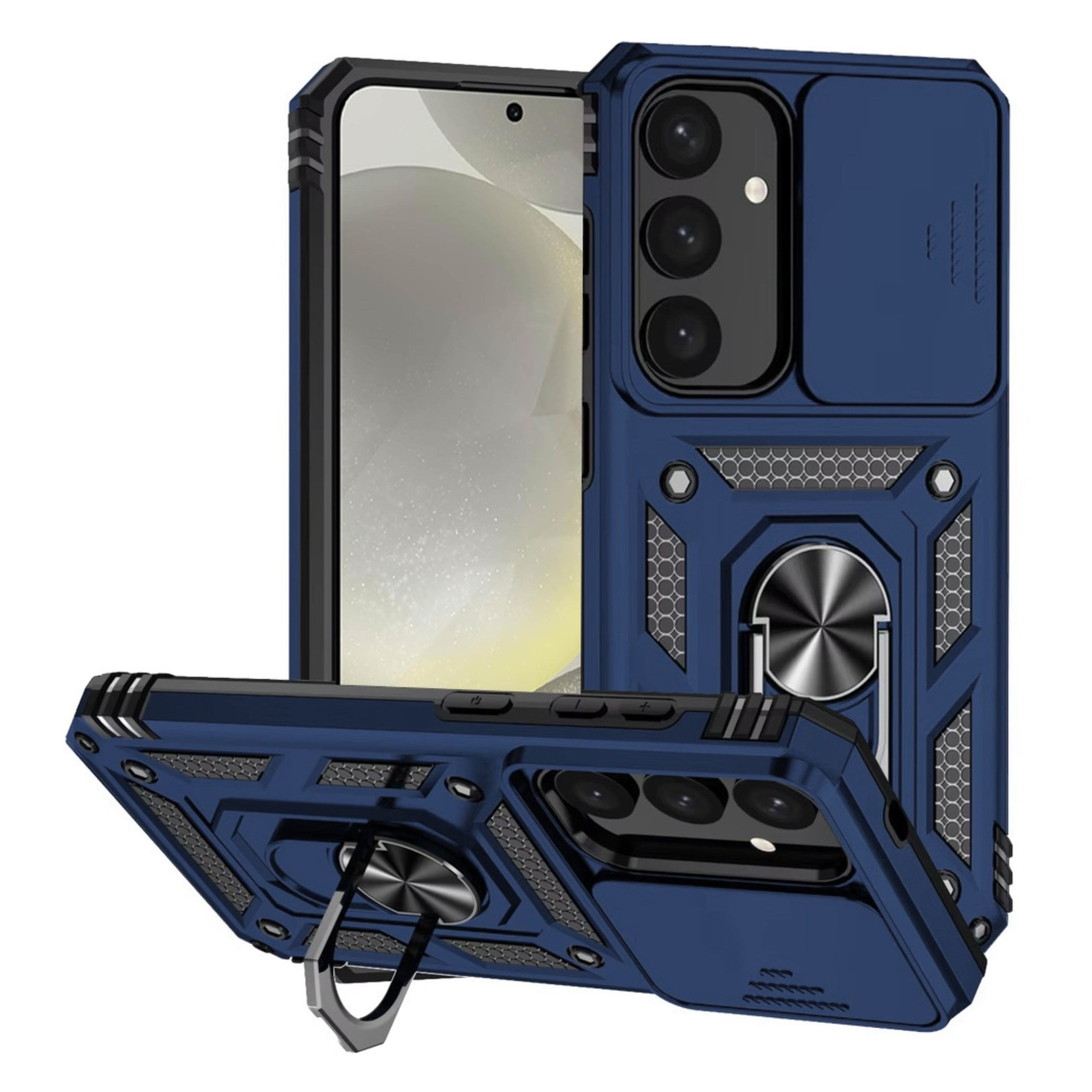 Kitcheniva - Shockproof Ring Stand Lens Cover Phone Case With Tempered Glass For Samsung Galaxy S25+/S24+ - Blue price history on PriceWatchPro