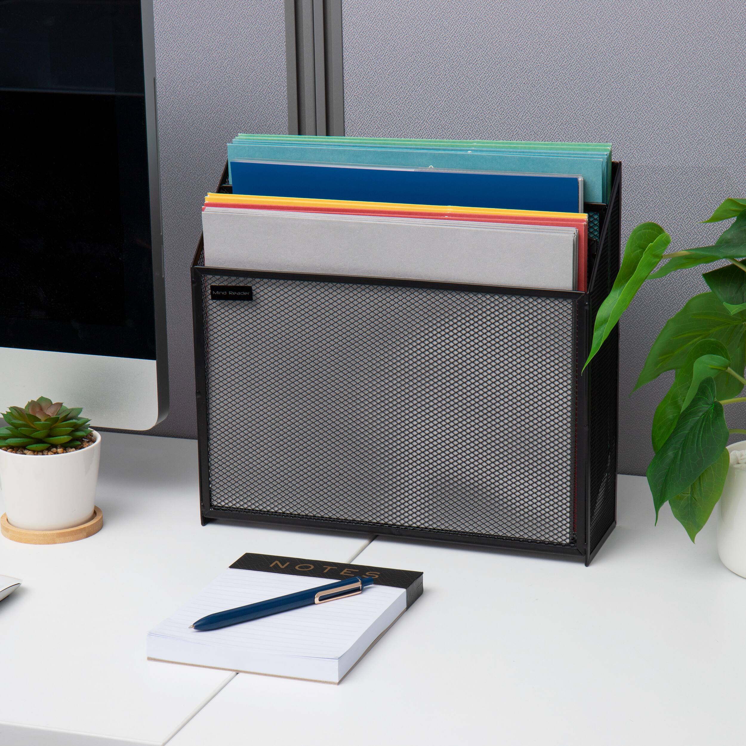 Alt View 15. Mind Reader - Vertical File Storage, Desktop Organizer, Workspace, Office, Metal Mesh, 12.5"L x 3.75"W x 11.5"H - Black.