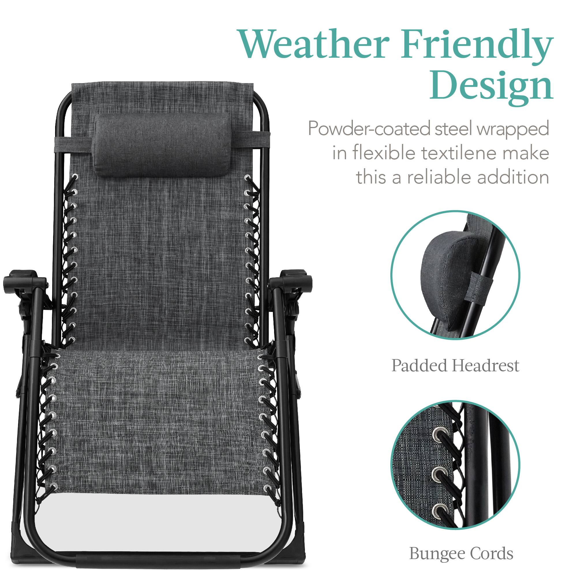 Weather Friendly Design

Powder-coated steel wrapped in flexible textilene make this a reliable addition

Padded Headrest

Bungee Cords