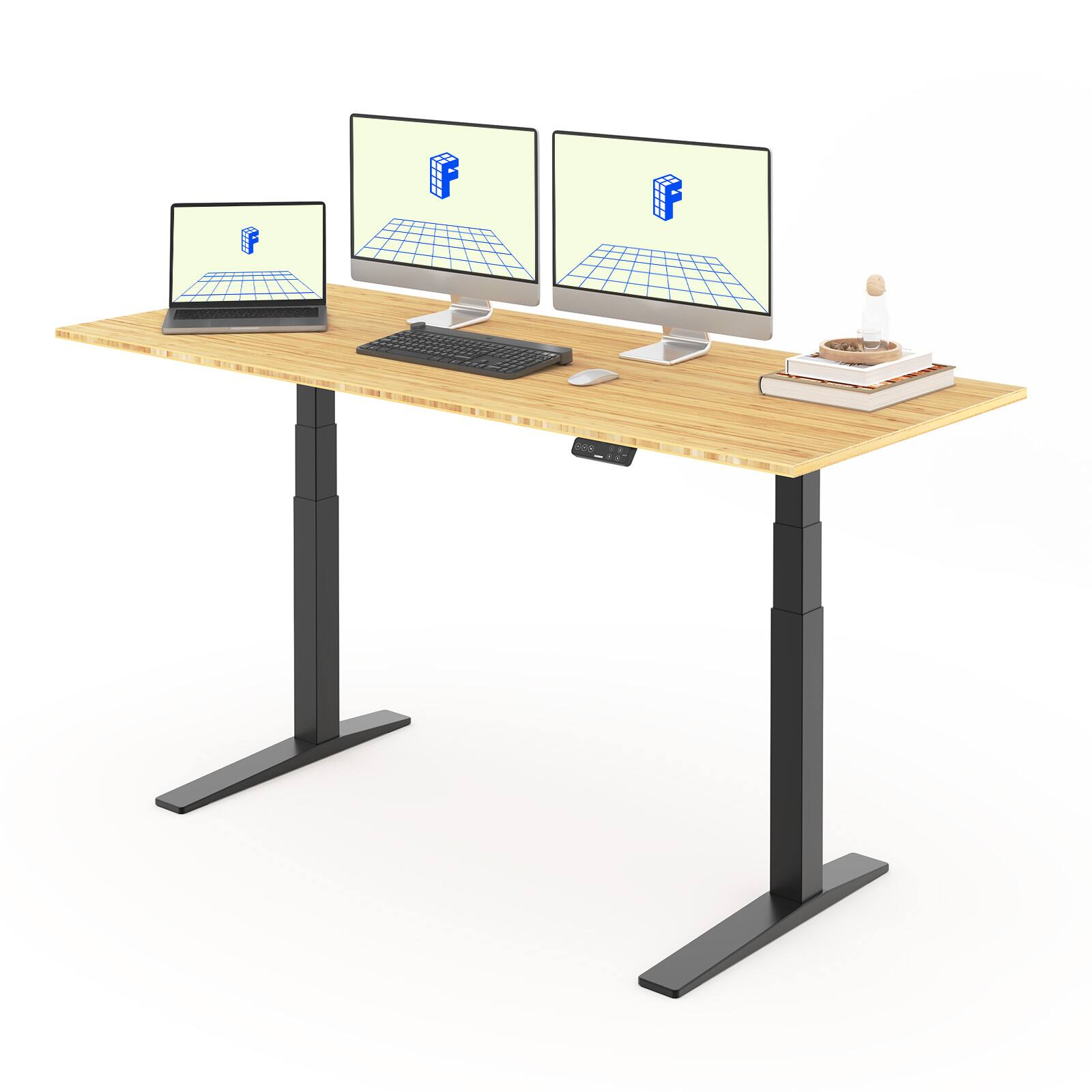 Alt View 3. FlexiSpot - FlexiSpot E7Pro 72''W Electric Adjustable Standing Desk, Bamboo/Black - Bamboo.