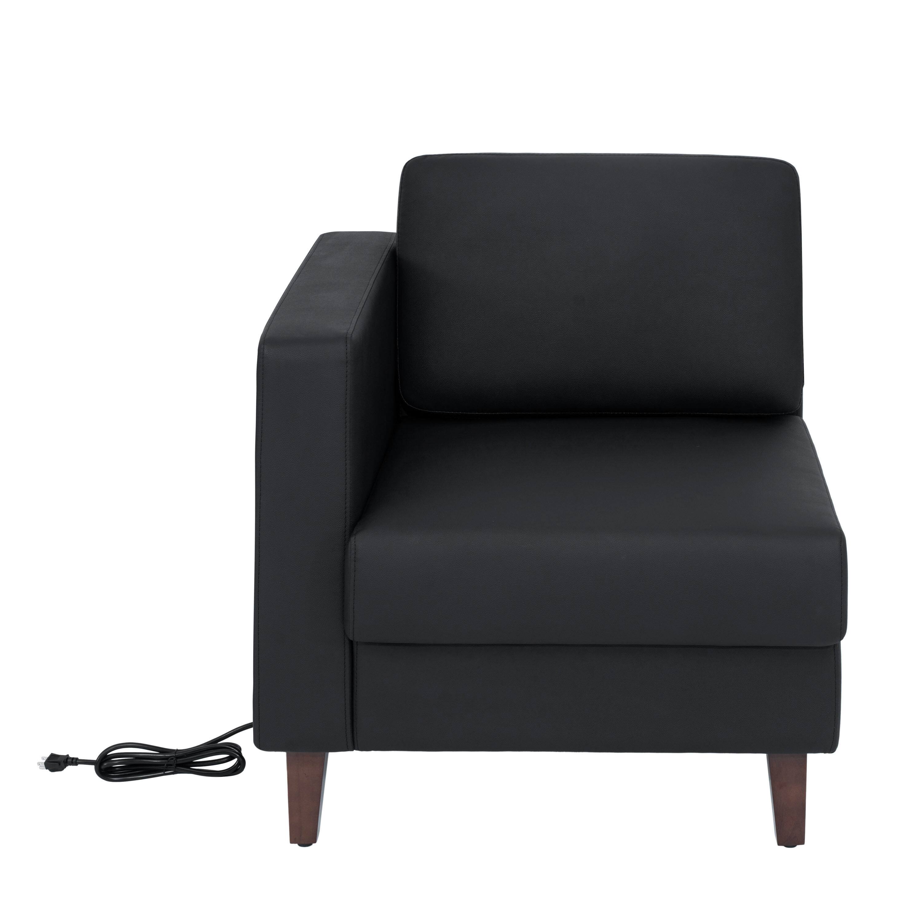 Angle. Flash Furniture - HERCULES Artemis Black LeatherSoft Left Arm Reception Chair, 2 AC Outlets/1 USB/1 USB-C Ports and Wooden Walnut Legs wit - Black.