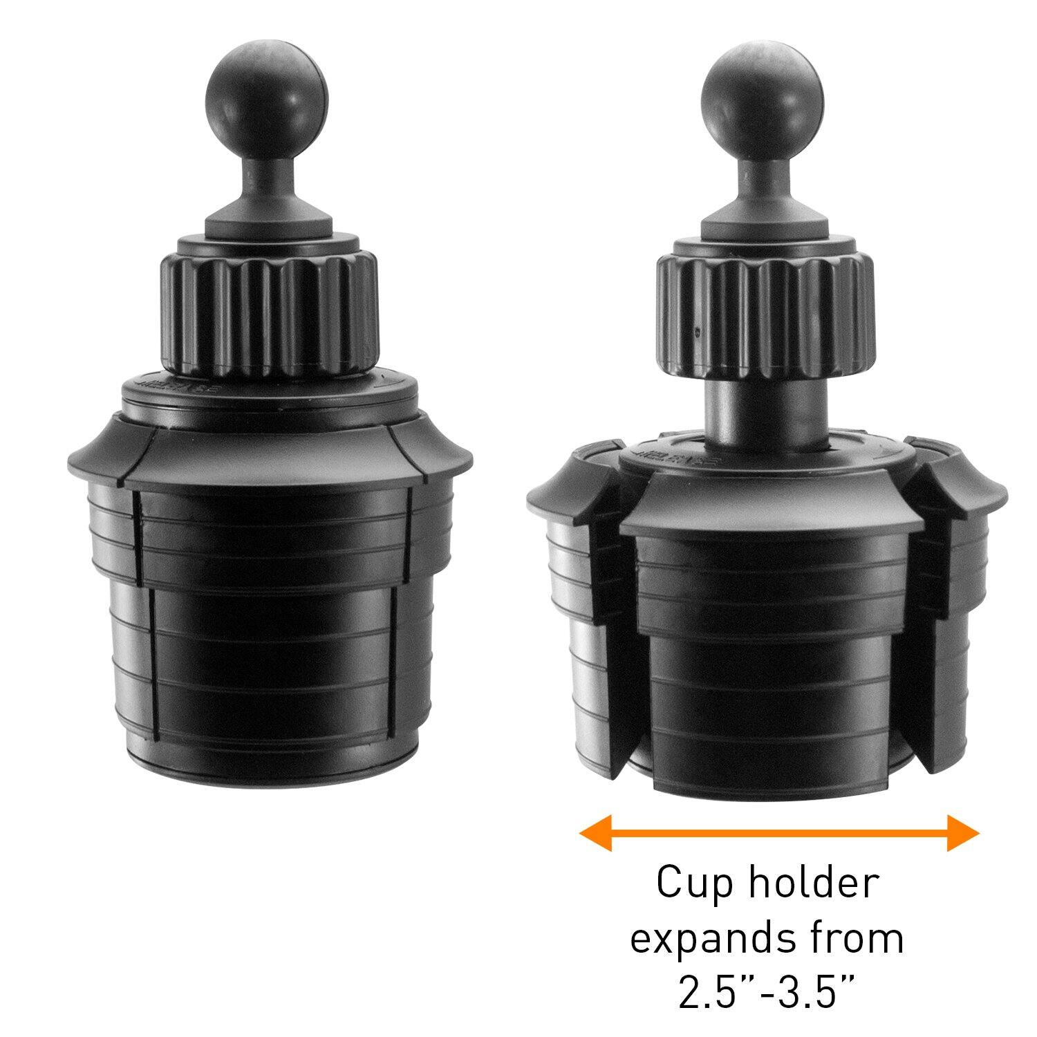 Cup holder expands from 2.5"–3.5"