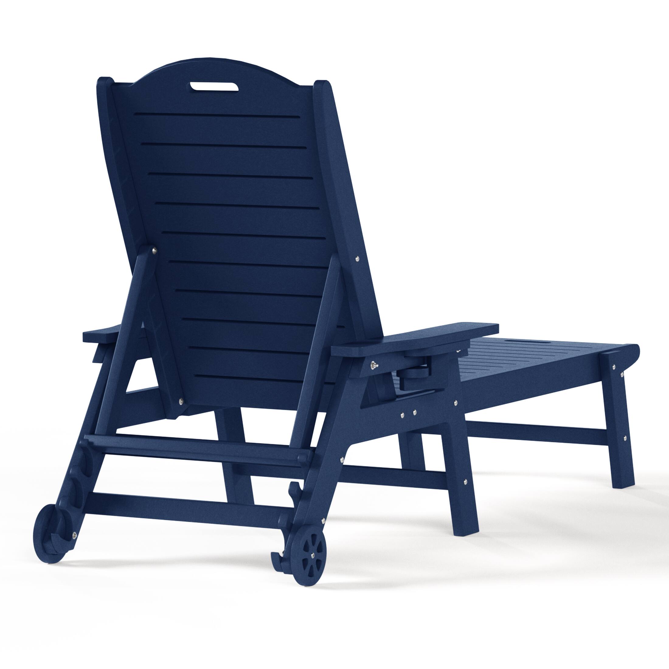 Alt View 1. WestinTrends - WestinTrends Aruba Outdoor HDPE Patio Chaise Lounges With Wheels & Cup Holder (Set of 4) - Navy Blue.