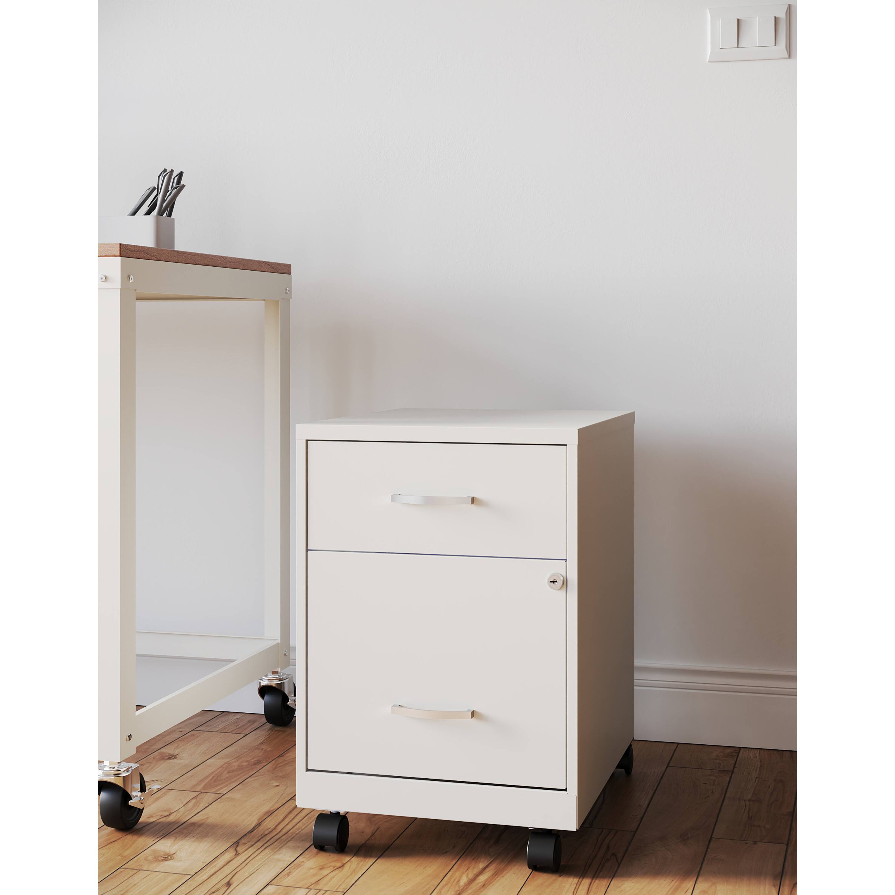 Angle. Space Solutions - Space Solutions 18" Deep 2 Drawer Letter Width Mobile Vertical File Cabinet with Accessory Drawer, Pearl White - Pearl White.
