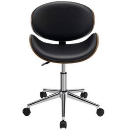 Kadyn - Adjustable Leather Office Chair Swivel Bentwood Desk Chair with Curved Seat- Home Office Computer Desk Chair - Black