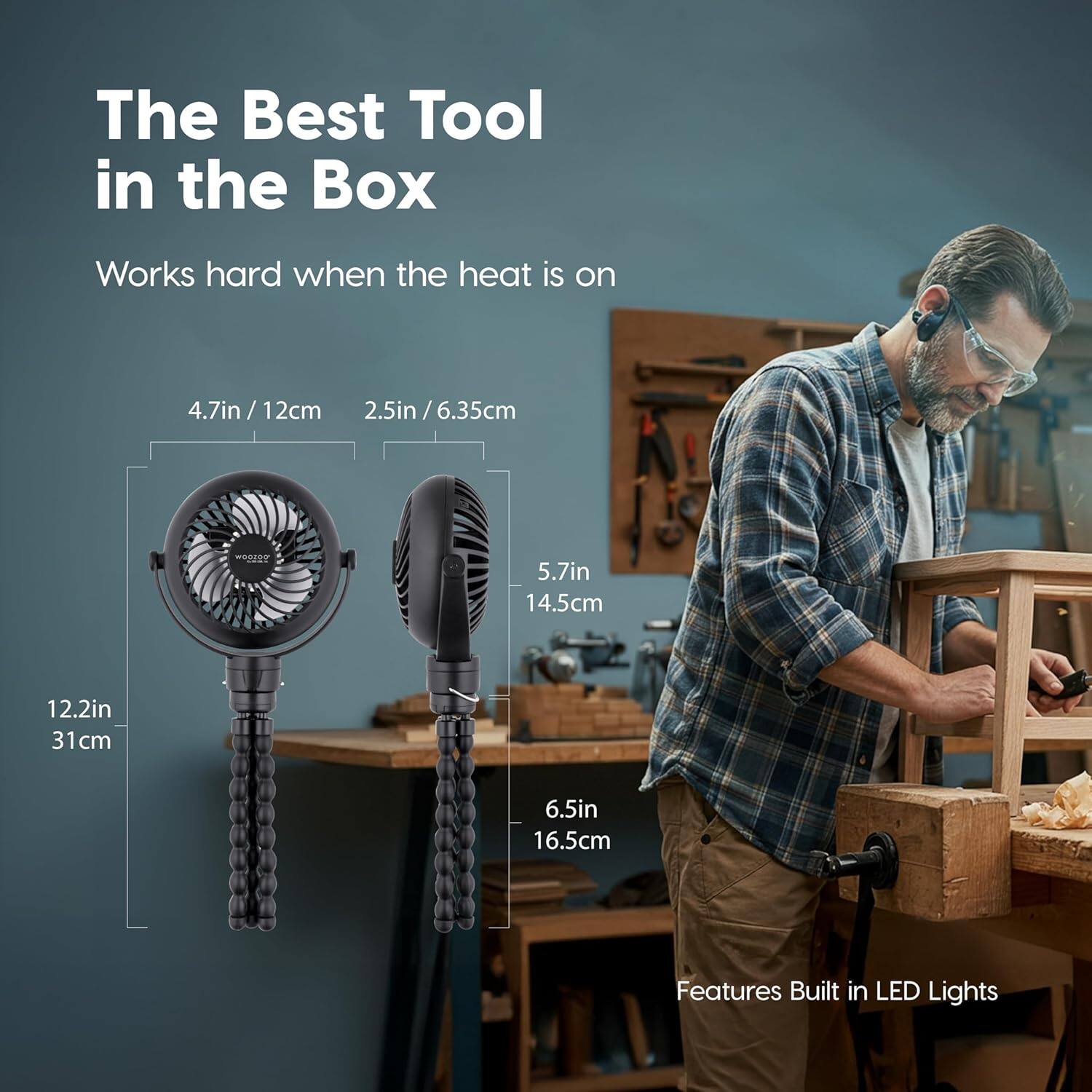 The Best Tool in the Box  
Works hard when the heat is on  

4.7in / 12cm  
2.5in / 6.35cm  
5.7in / 14.5cm  
12.2in / 31cm  
6.5in / 16.5cm  

Features Built in LED Lights