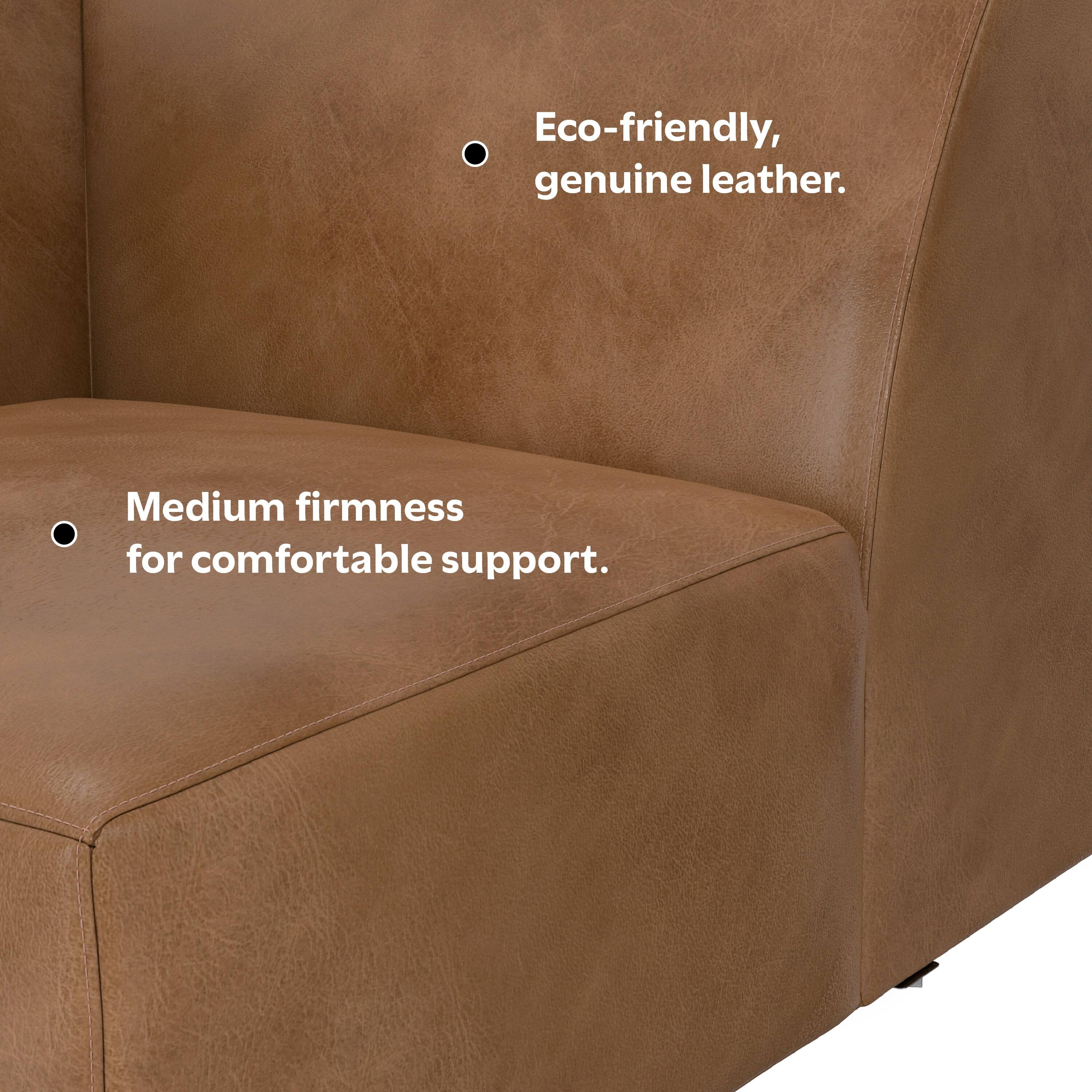 Eco-friendly, genuine leather.  
Medium firmness for comfortable support.