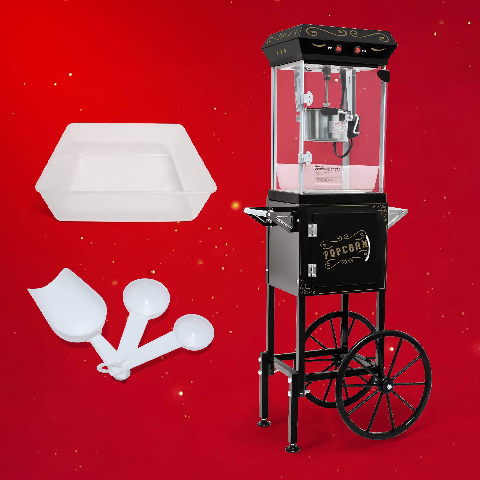 Back. GOODSILO - Professional 6-Ounce Theater-Style Popcorn Popper Machine with Old Maids Drawer and Serving Cart - Black.