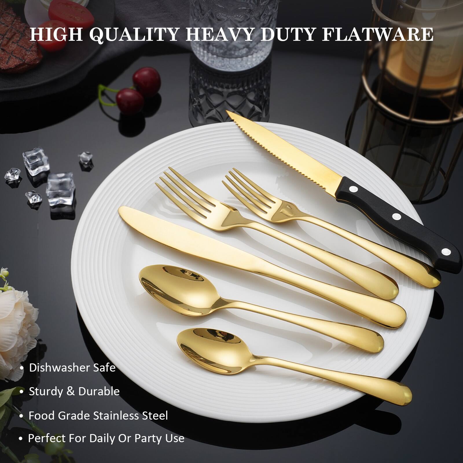 HIGH QUALITY HEAVY DUTY FLATWARE

- Dishwasher Safe
- Sturdy & Durable
- Food Grade Stainless Steel
- Perfect For Daily Or Party Use