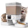 Oneisall - 5L/169oz Dual Bowl Automatic Cat Feeder, Stainless Steel,Freshness Seal,Voice Record,Dual Power Supply - White