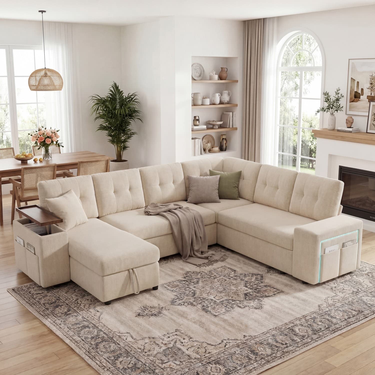Photos - Sofa Armrest Dyonery - 7-person adjustable  modular pull-out  - Shenier white - Beige BY-S47-CW-7-SZ-CXY 