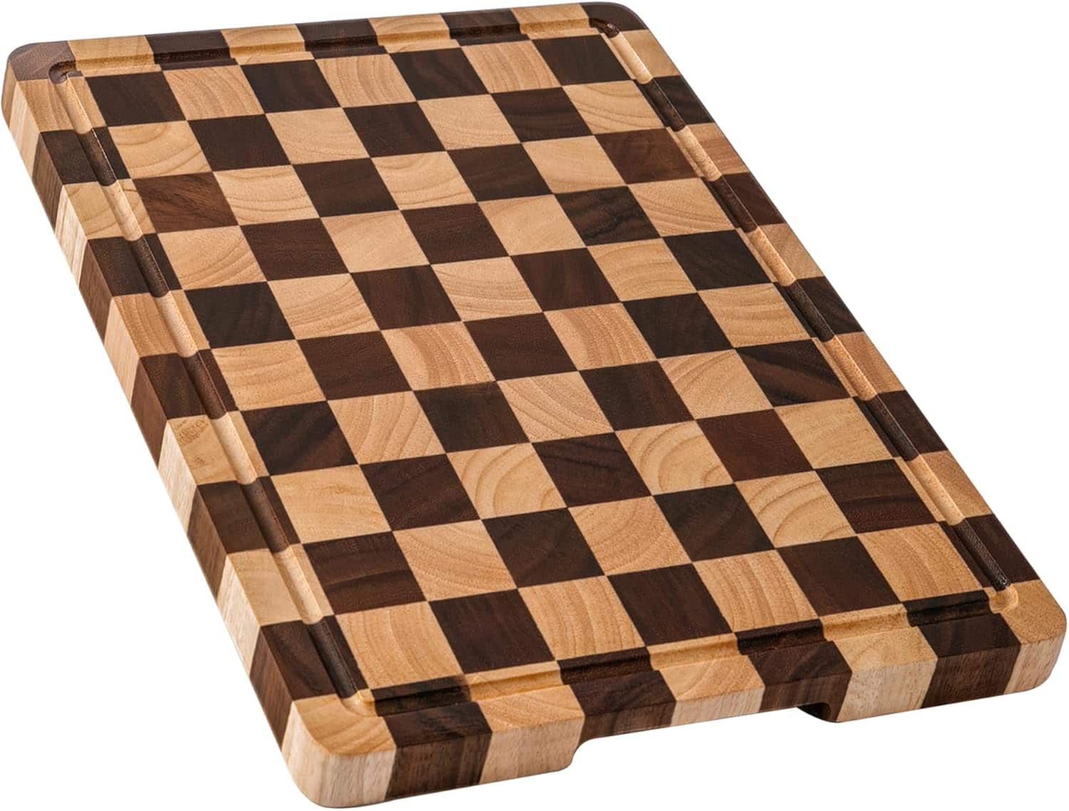 PARKER SLATER - Acacia Wood Cutting Board – Checkered, with Juice Grooves & Handles