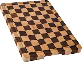 PARKER SLATER - Acacia Wood Cutting Board – Checkered, with Juice Grooves & Handles