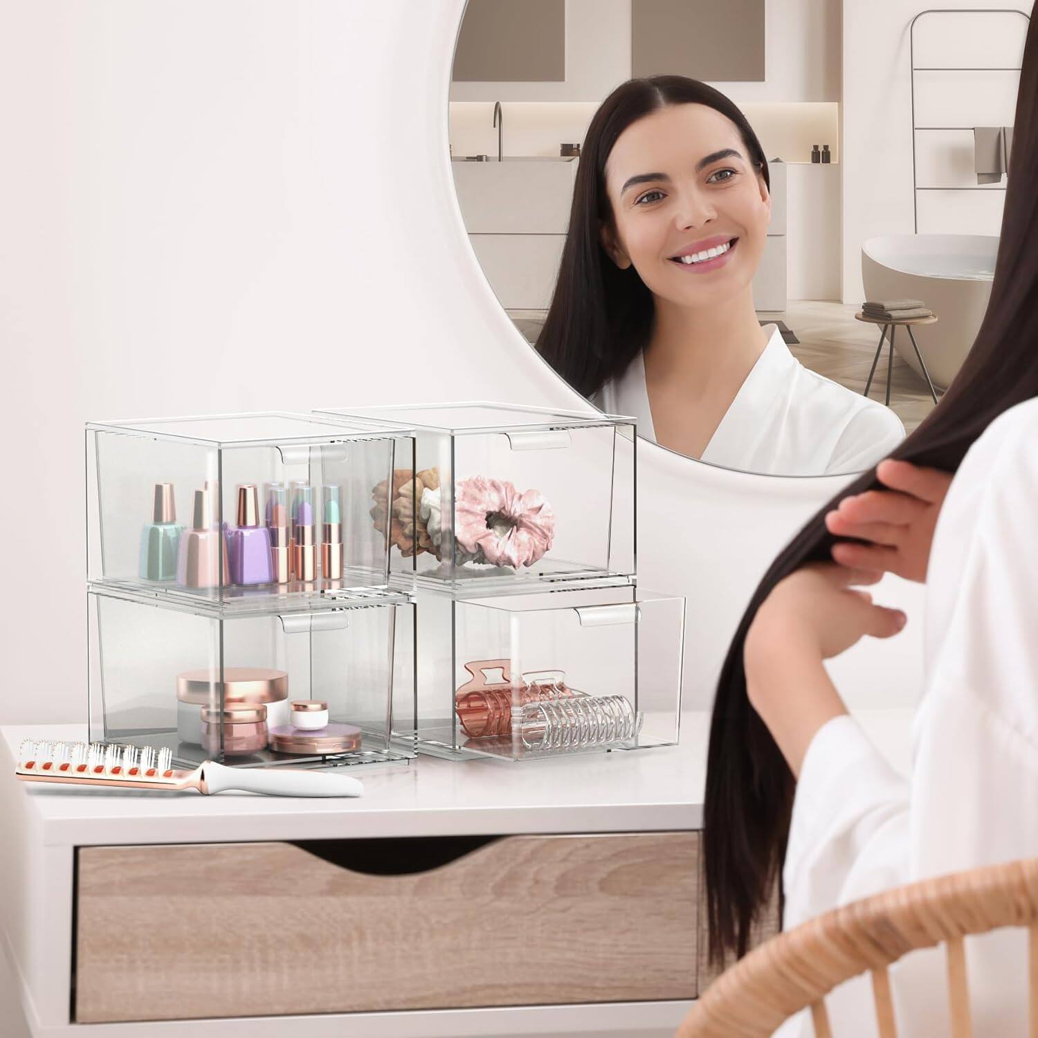 Alt View 2. Sorbus - Sorbus Clear Stackable Storage Drawers - 8 Pack Acrylic Drawer Organizer for Vanity, Bathroom Makeup Organizer - Clear.