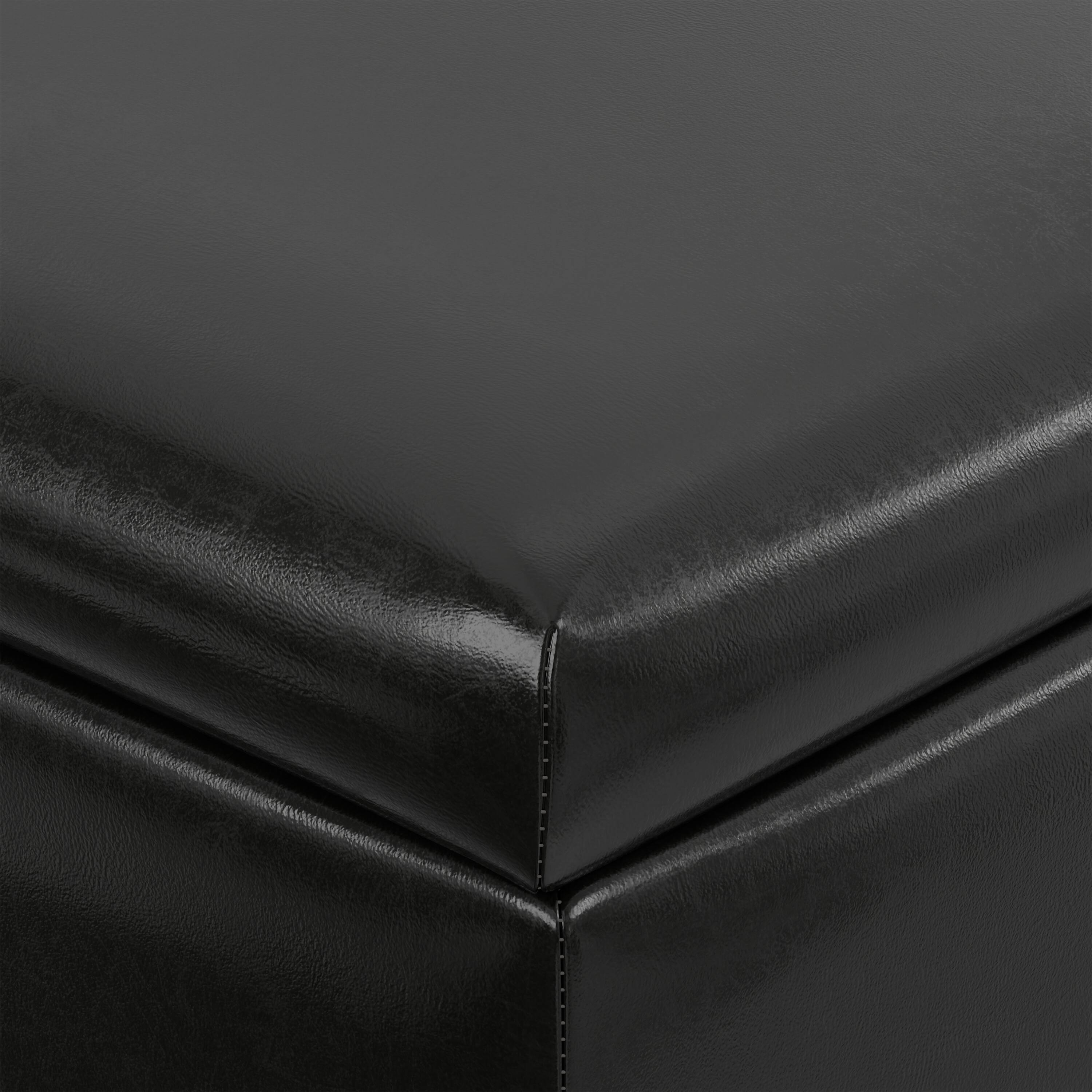 Alt View 4. Simpli Home - Gabbie 36 inch Wide Square Coffee Table Storage Ottoman in Midnight Black PU Vegan Leather - Midnight Black.