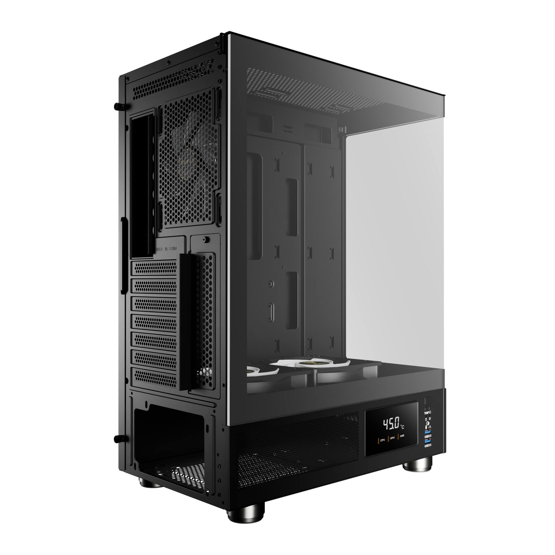 Alt View 1. GAMDIAS - ATLAS E1 ATX pc case with CPU/GPU temperature display, Fits GPU 340mm - Black.