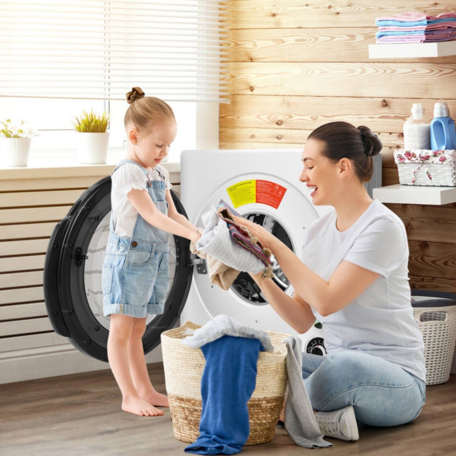 Alt View 3. LUCKY ONE - Compact Electric Tumble Dryer 13.2 lbs Capacity with Stainless Steel Tub - Wall Mount Ventless - White.