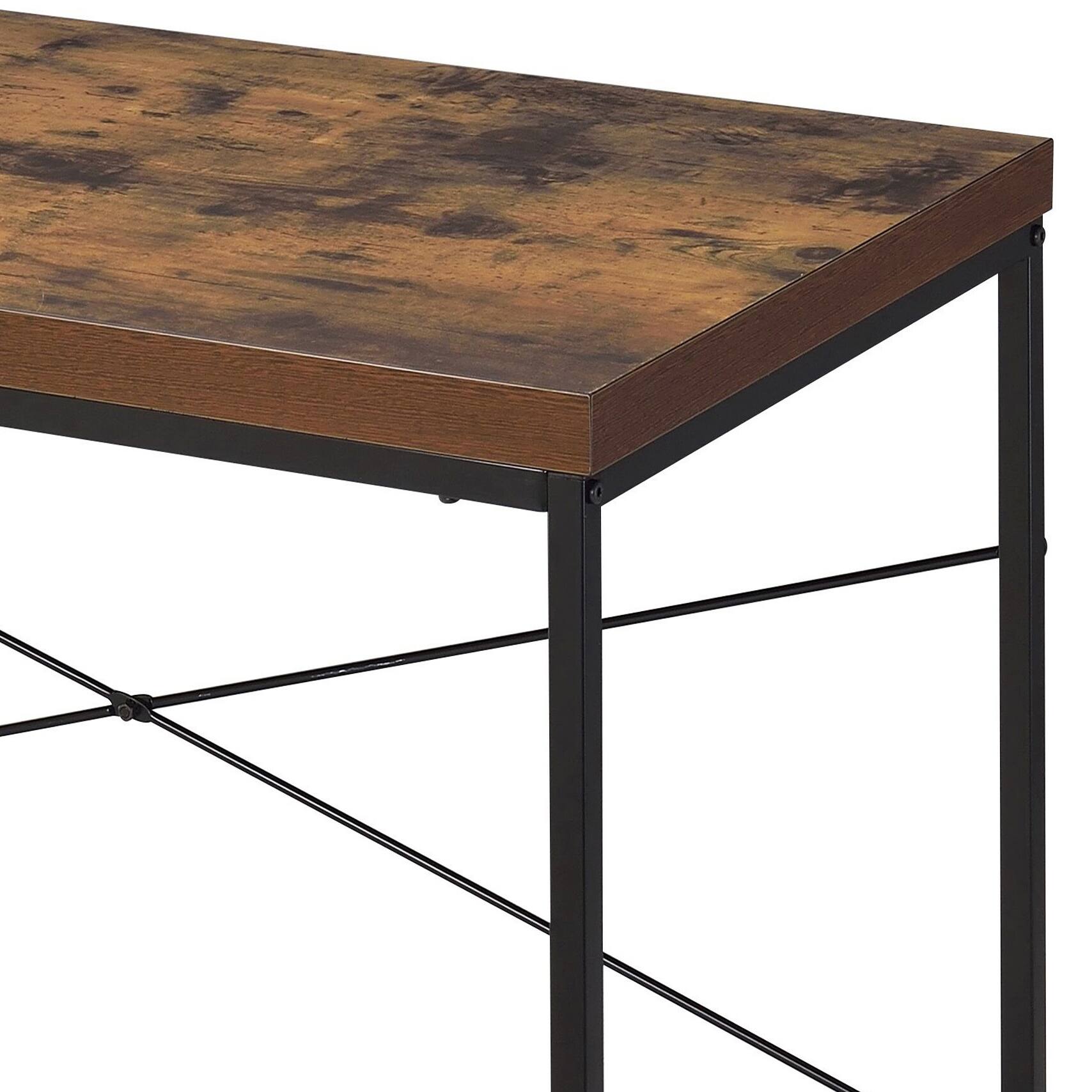 Alt View 2. Forest'nSky - Weathered Oak Writing Desk with Black Metal Sled Base, Industrial Style Computer Table for Home Office - Brown.