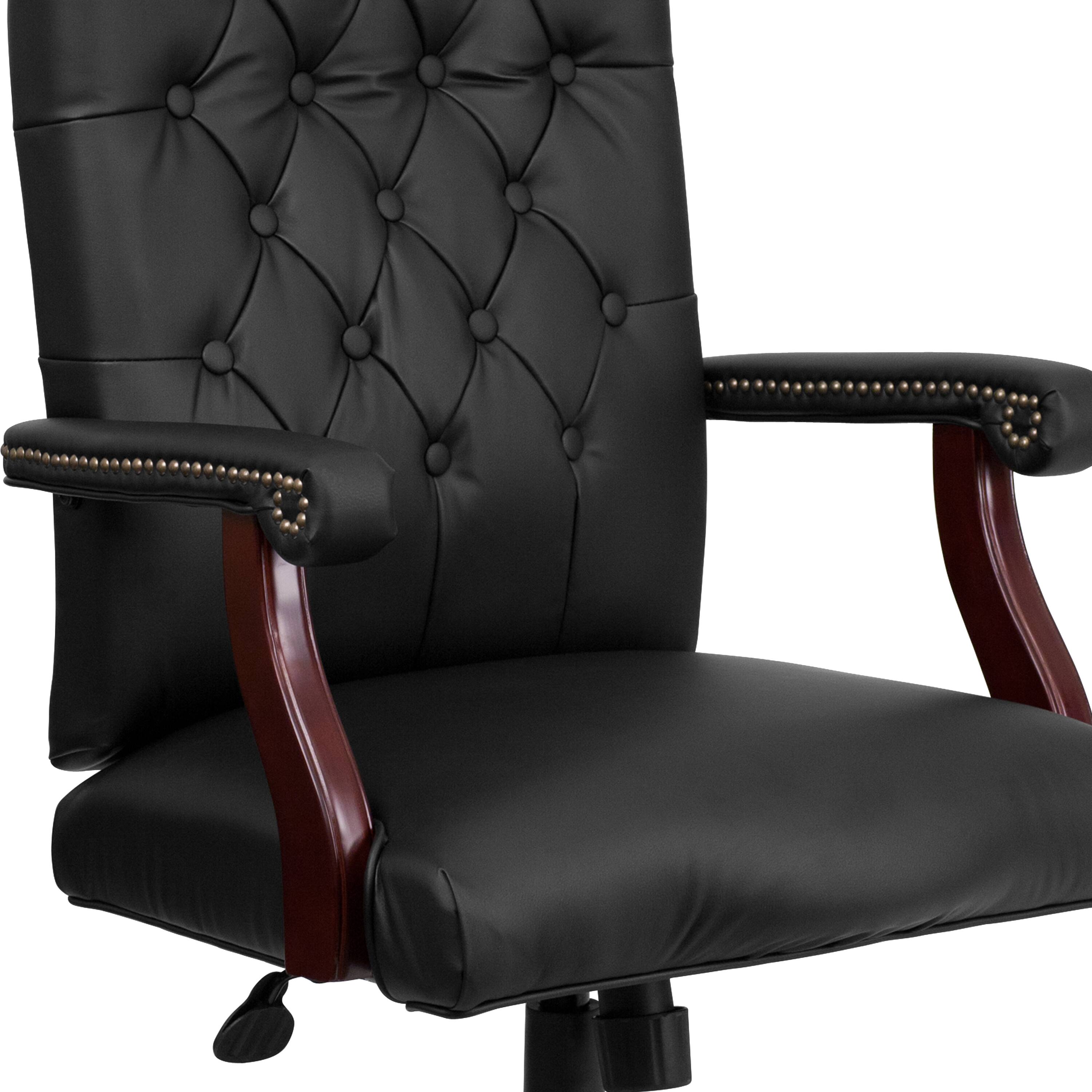 Alt View 8. Emma + Oliver - Martha Washington Executive Swivel Office Chair with Arms - Black LeatherSoft/Mahogany Frame.