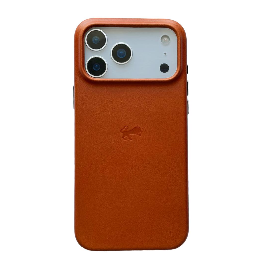 Back. LUMAZI - Full Grain Leather MagSafe iPhone 17 Pro Case - Autumn Sienna.