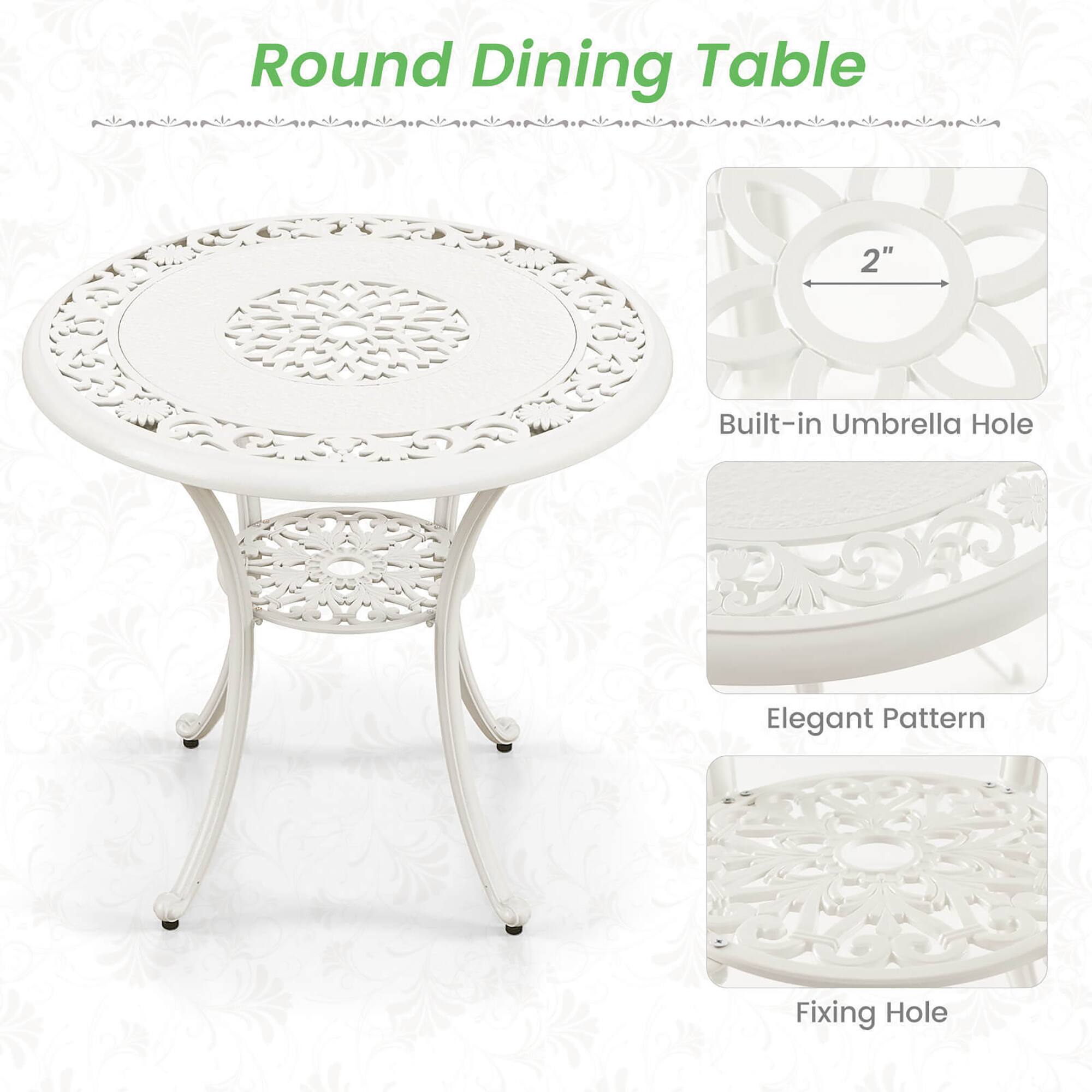 Round Dining Table

- Built-in Umbrella Hole: 2"
- Elegant Pattern
- Fixing Hole