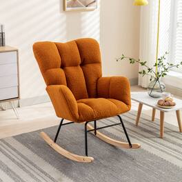 GOODSILO - Teddy Fabric Rocking Glider Nursery Chair For Living Room Indoor - Caramel
