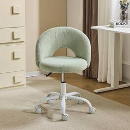 Winado - Small Vanity Chair with Wheels for Girls Cute Adjustable Height Armless Office Desk Chair 360°Swivel Comfy Rolling Chair - Furry Mint Green