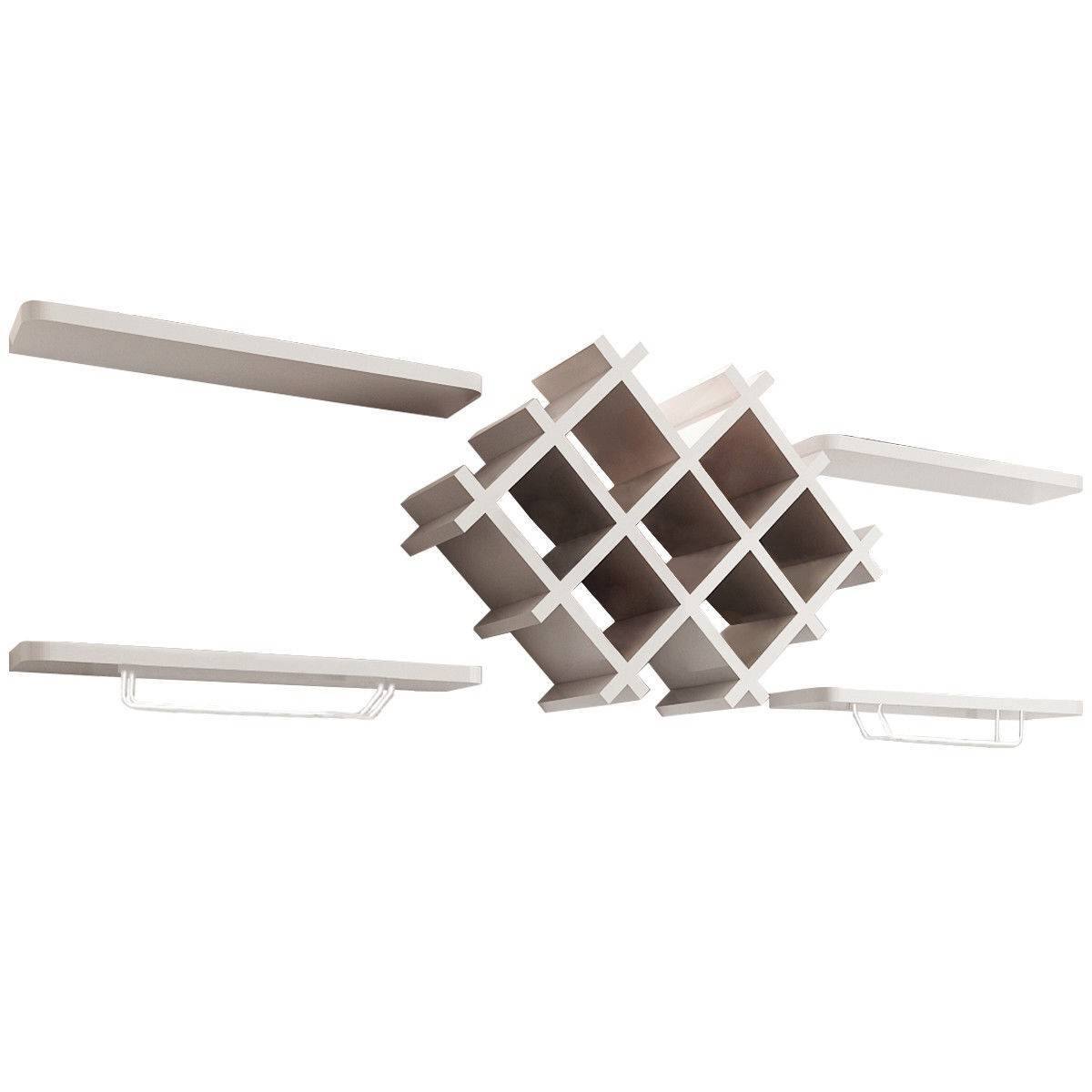Back. Hivvago - White 5-Piece Wall Mounted Wine Rack Set with Storage Shelves - White.