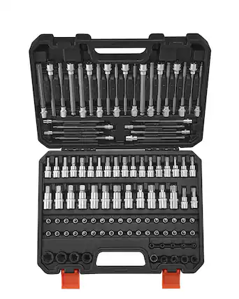 Front. VEVOR - Bit Socket Set, 107-Piece SAE and Metric, Hex/Torx/External Torx/Tamper-Proof/Extra Long, S2 Alloy Steel and Cr-V Steel - Black.