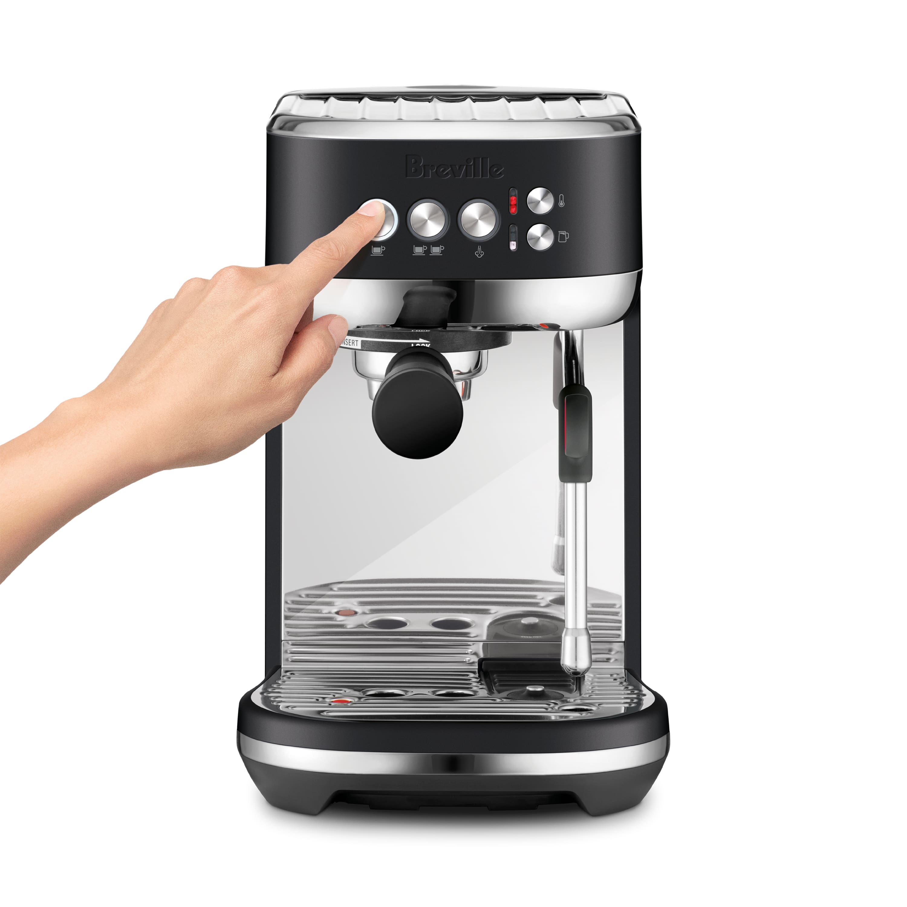 Left. Breville - the Bambino Plus Espresso Machine with 15 bars of pressure and Milk Frother - Black Truffle.