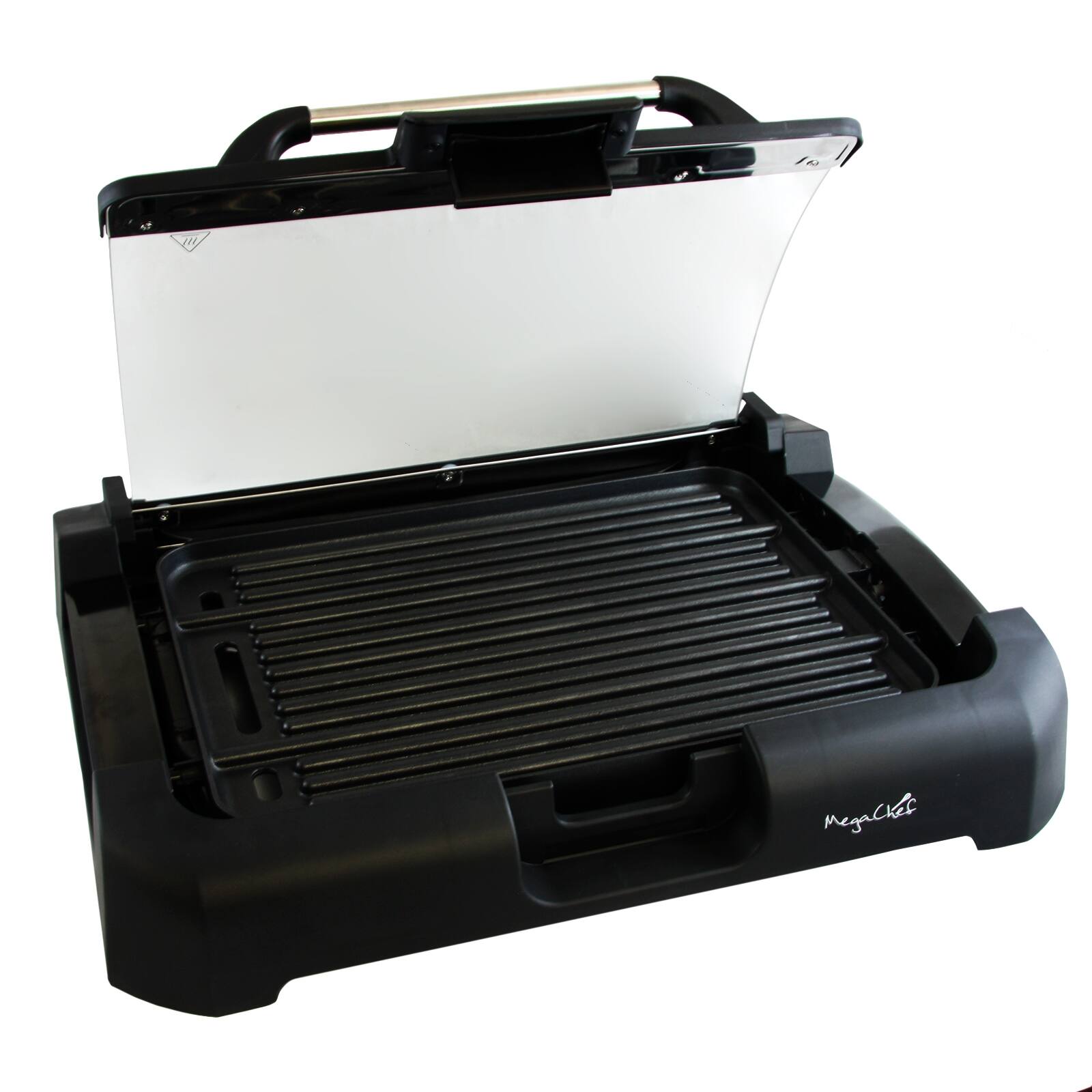 Alt View 4. MegaChef - Megachef Reversible Indoor Grill and Griddle with Removable Glass Lid - Black.