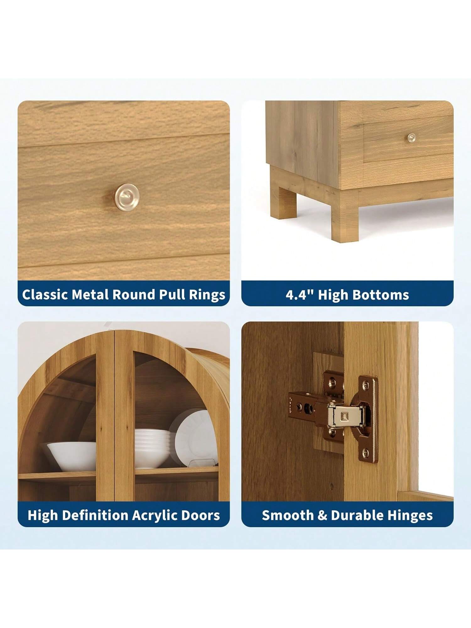 Classic Metal Round Pull Rings  
4.4" High Bottoms  
High Definition Acrylic Doors  
Smooth & Durable Hinges