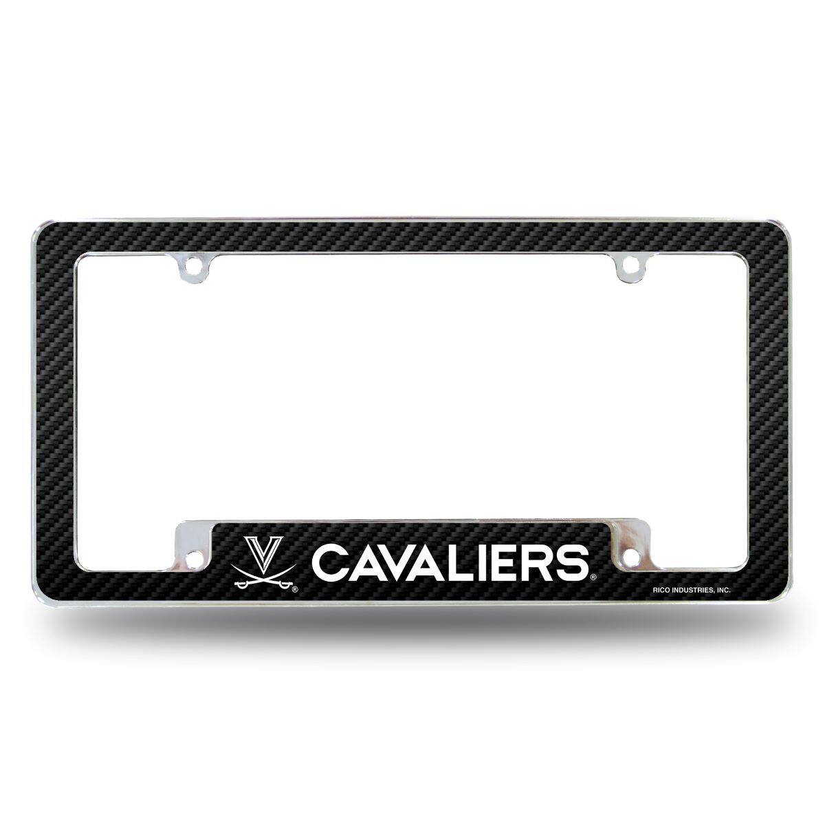 Virginia Cavaliers Chrome Metal License Plate Frame with Carbon Fiber Design