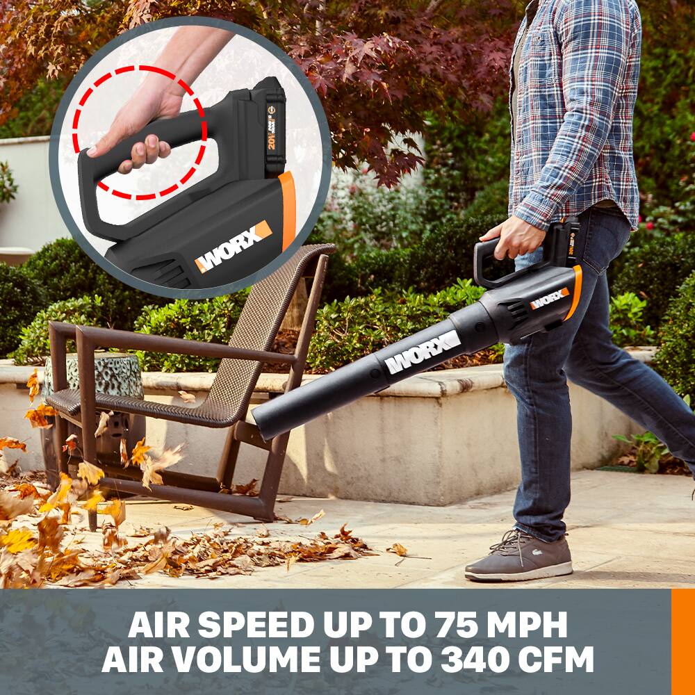 20V 400 WORX  
AIR SPEED UP TO 75 MPH  
AIR VOLUME UP TO 340 CFM
