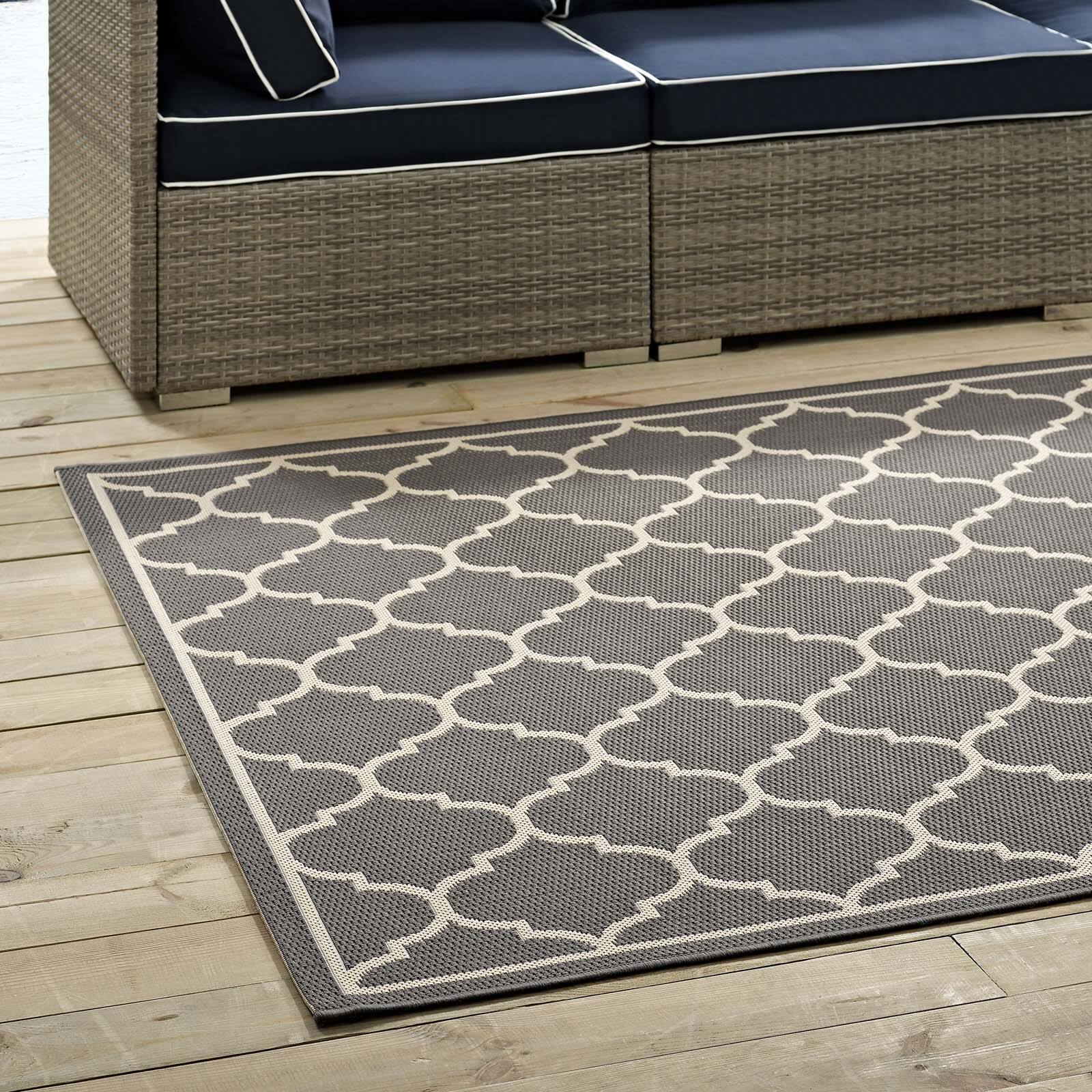 Back. Modway - Avena Moroccan Quatrefoil Trellis Indoor and Outdoor Area Rug - Gray and Beige.